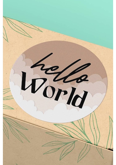 Kahverengi Hello World Kargo Paketleme Sticker 3x3cm St2139 Çok Renkli
