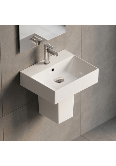 Isvea Sistema Z Kare Lavabo 50 X 42 Cm + Yarım Ayak Seti Batarya Delikli Beyaz Isv.36.08.03.01