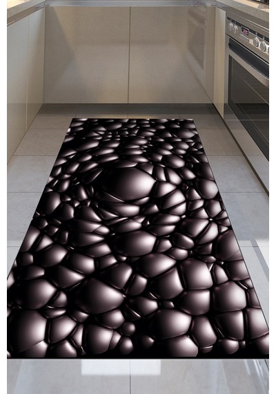 Kaymaz Dijital Mutfak & Salon Halı Trend Geometrik E5009 Siyah