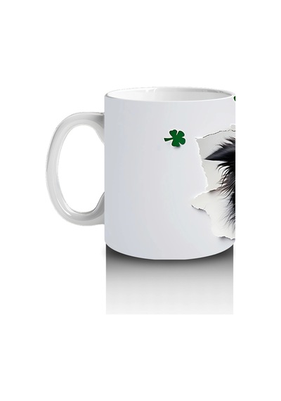 Yoncalarla Süslenmiş St. Patrick S Temalı Border Collie - Baskılı Kahve Kupası Çok Renkli