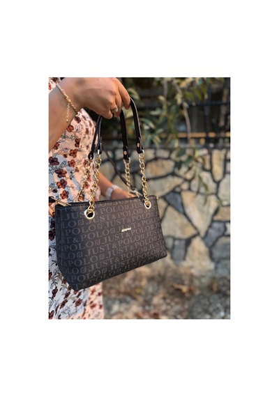 Just Polo Kadın Zincirli Baskı Desenli El Ve Omuz Çantası Ebat : 24 X 20 Cm Siyah 38592996