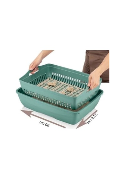 Kapalı Ve Açık Kedi Tuvaleti Uyumlu Elek Ve Alt Kum Kabı, 37,5x50x13 Cm Açık Bej
