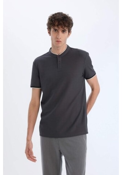 Defacto Slim Fit Dar Kesim Dik Yaka Dokulu Kısa Kollu Waffle Polo Tişört Z4262az25smar15 Antrasit