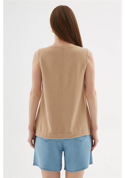 Fashion Friends V Yaka Bej Kadın Bluz 26y0530k1