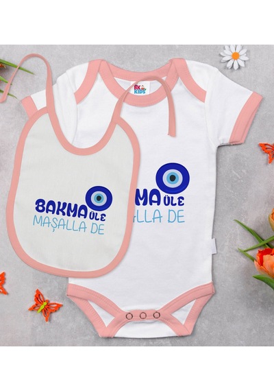 Bk Gift Bk Kids Maşalla De Tasarımlı Pembe Bebek Body Zıbın Ve Mama Önlüğü Hediye Seti-1 Çok Renkli