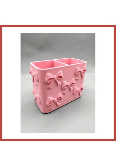 Bezos 3d Baskı Fiyonk Desenli Bölmeli Kalemlik - Masaüstü Organizer - Pembe Erdotıca