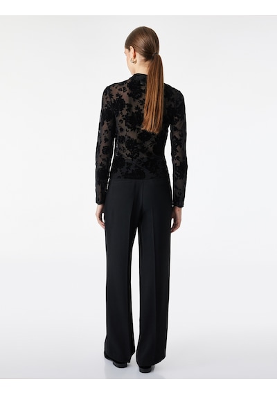 Koton Uzun Kollu Floral Dokulu Dik Qipao Yaka Tül Tişört Siyah Desenli 7wak10023uk