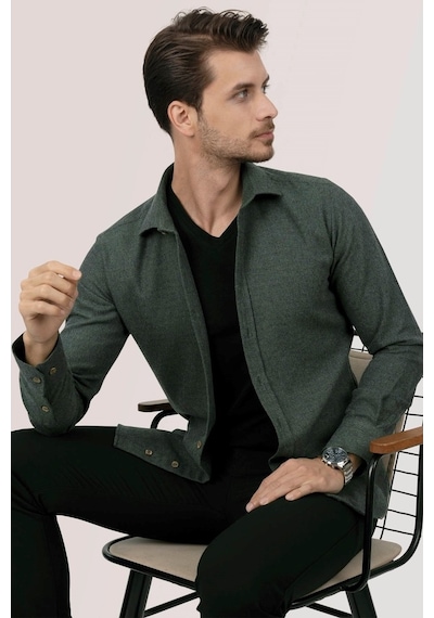 Koyu Yeşil Oduncu Slimfit Erkek Gömlek Yeşil