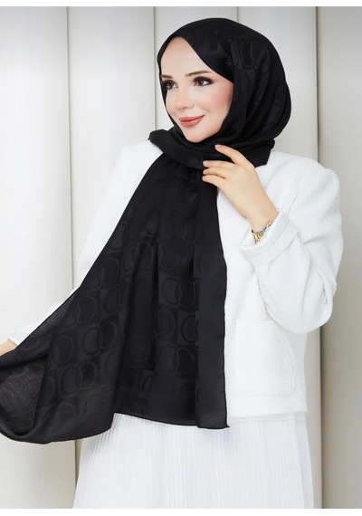 Ardün Hijab Halka Desen Pamuklu Şal Siyah - 936514243 Siyah
