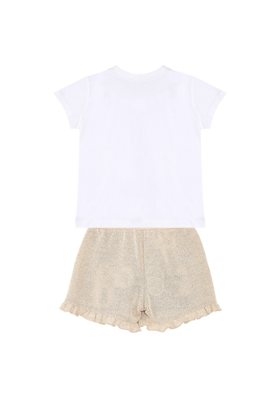 Denokids Mutlu Tavşan Kız Çocuk T-shirt Simli Şort Takım Çok Renkli