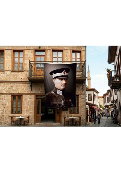 Mustafa Kemal Atatürk Askeri Üniformalı Poster Bayrak Premium Raşel Kumaş 300x450cm Ata41 Diğer