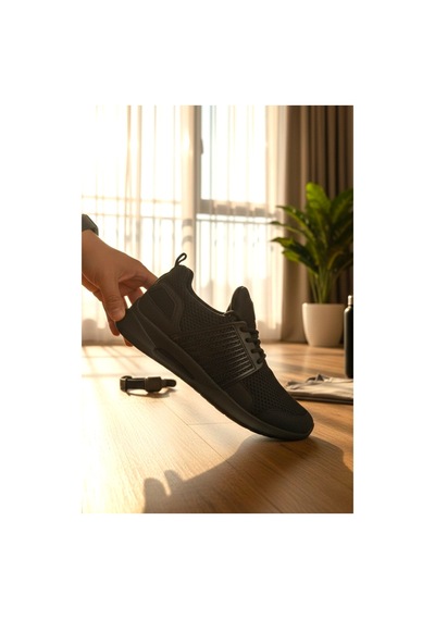 Enoch Erkek Spor Ayakkabı Yan Destek Panelli Sneaker Fileli Yürüyüş Ve Outdoor Modeli Siyah