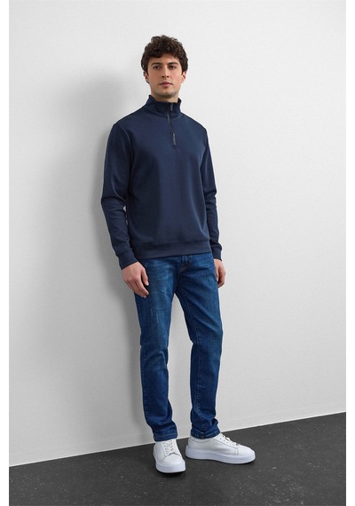 Backandbond Lacivert Regular Fit Yarım Fermuarlı Sweatshirt