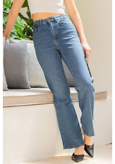 Açık Mavi Kadın Wide Leg Jean Yüksek Bel Likralı Esnek Kot Pantolon Jessica-açmavi 001