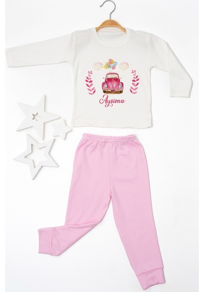 Pia Baby İsimli Kız Çocuk Pijama Takımı %100 Pamuk Penye İsme Özel Baskılı Kişiselleştirilebilir Pijama Seti 20214p14pi Krem