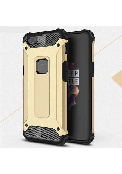 Kilifone - One Plus 5 Uyumlu - Kılıf Çift Katman Koruyucu Crash Military Tank Kılıf - Gold Gold