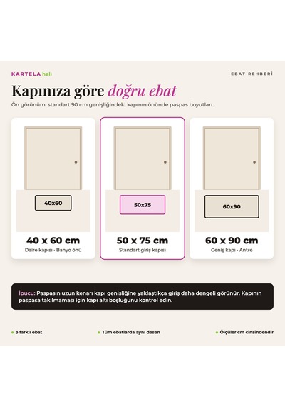 Kartela Halı Merhaba Güle Güle Damalı Kapı Paspası Adaçayı Yeşili Kaymaz Kauçuk Taban 50x75 Cm
