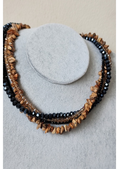 Badeaccessories Jasper Kırıktaş, Kristal Taşlı Tasarım Kolye Altın