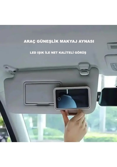 Hymark Araç İçi Dokunmatik Led Işıklı 3 Modlu Makyaj Aynası Kısılabilir Şarjlı Pilli Klipsli Güneşlik Aynası Beyaz