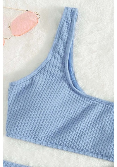 Angelsin Özel Fitilli Kumaş Tankini Bikini Üstü Mavi