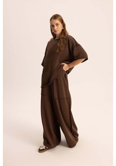 Mai Studios Co. Flex Kahve Oversize T-shirt Eşofman Takım Kahve