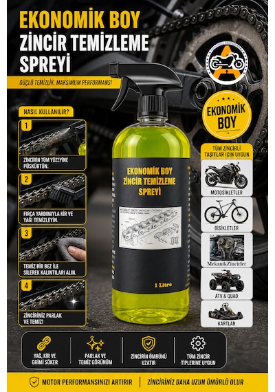 Akgüneş Motogaraj Zincir Temizleme Spreyi 1000 Ml Motosiklet Zincir Bakım Ve Temizlik Ürünü