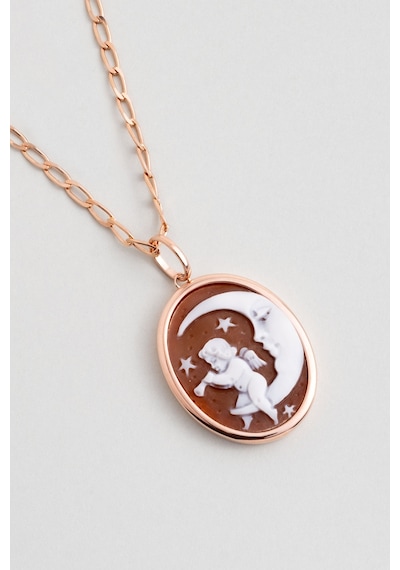 So Chic Cameo Italiano Ay Ve Melek 18 Ayar Rose Altın Kaplama 49 Cm Gümüş Madalyon Kolye Rose
