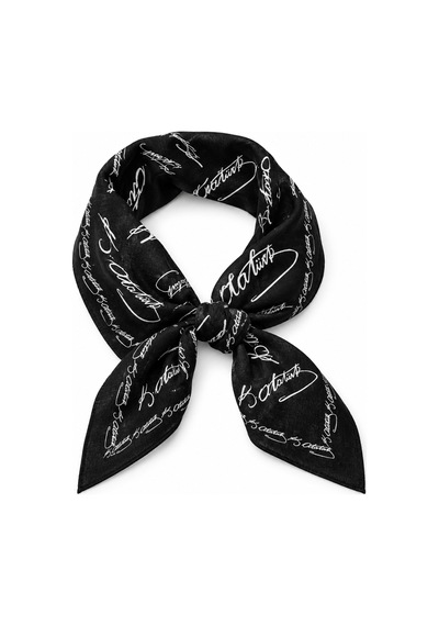 Herşeynota Atatürk İmza Desenli Siyah Pamuk Fular 52x52 Cm Çok Amaçlı Bandana Okul, Etkinlik, Tören, Gösteri Çok Renkli