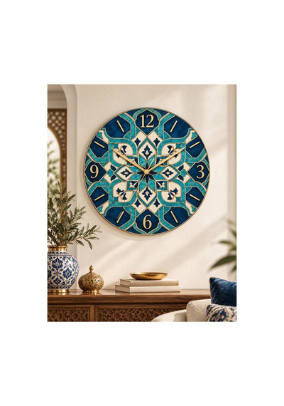 Osmanlı Motifli Etnik Desenli Ahşap 45 Cm Sessiz Akar Mekanizmalı Uv Baskılı Dekoratif Duvar Saati Hediyelik 1000 Çok Renkli