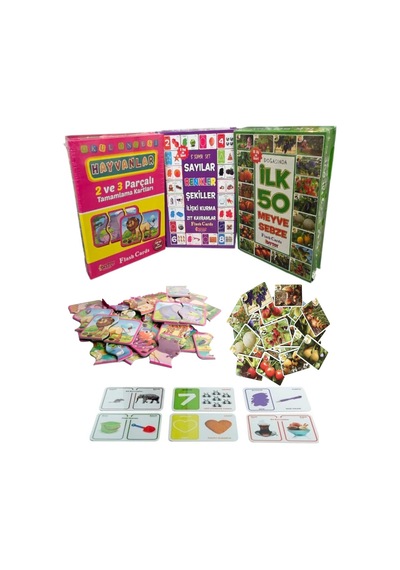 Okul Öncesi Eğitici 3 Lü Set Hayvanlar, Kavramlar Ve Meyve-sebze Kartları 3+