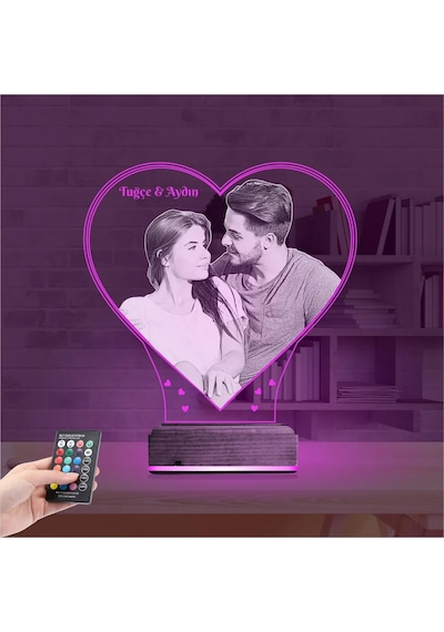 Luvivia Kalp Sevgiliye Hediye Fotoğraflı 3d Lamba - Masa Gece Lambası V18