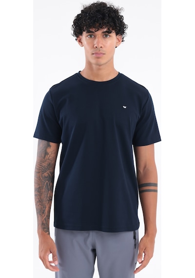Rowinger Modal İnterlock Kumaş Minimal Logolu Bisiklet Yaka Erkek Spor T-shirt Navyblue