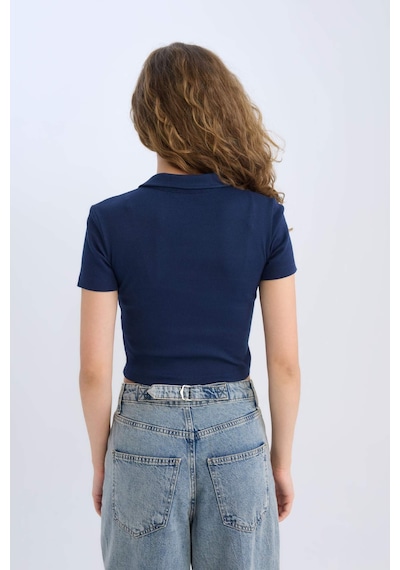 DeFacto Fitted Polo Yaka Basic Düz Fitilli Kaşkorse Kısa Kollu Tişört A0379AX25SMNV241