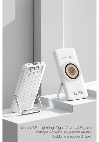 10000 Mah Magsafe Uyumlu Taşınabilir Powerbank Dahili Kablolu 22.5w Scp 20w Pd 15w Wireless Beyaz