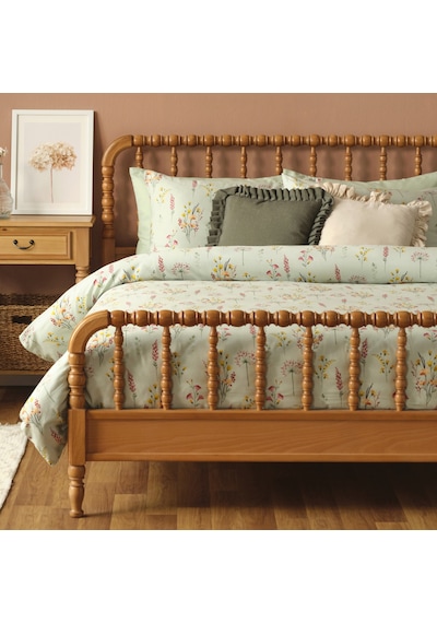 Bella Maison %100 Pamuk Saten Flores Çift Kişilik Nevresim Seti Açık Yeşil 200 x 220 CM Yeşil