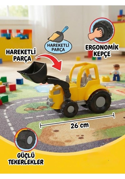 Sevimli Kepçe Ve Kamyon 2 Li Set 26 Cm Hareketli Kepçe Ve 20 Cm Damperli Oyuncak Kamyon Çok Renkli