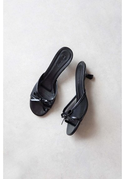 Wolk Shoes Tilda Kadın Topuklu Saten Fileli Sandalet Siyah Siyah