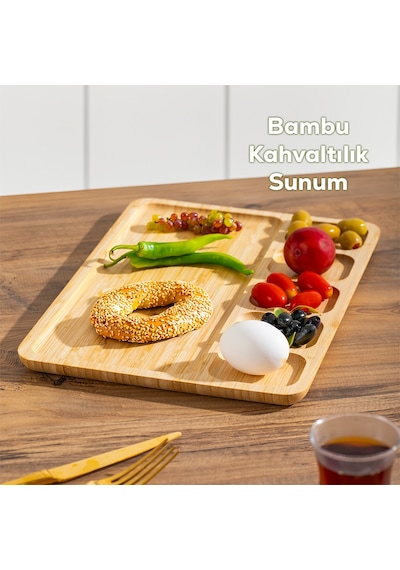 Acar Bambu 6 Bölmeli Kahvaltı Tabak - 33 Cm Ahşap