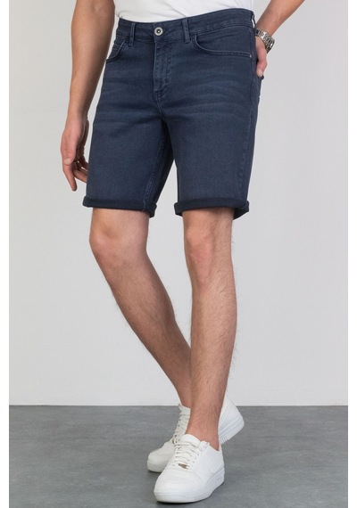 HLT Jeans Erkek Lacivert Taşlamalı Rahat Kesim Likralı Jean Kot Şort Hlthe001957