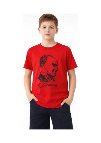 Erkek Çocuk Atatürk Baskılı Tişört Kısa Kollu Bisiklet Yaka T-shirt - Kırmızı Çok Renkli Erkek Çocuk Atatürk Baskılı Tişört Kısa Kollu Bisiklet Yaka T-shirt - Kırmızı Çok Renkli
