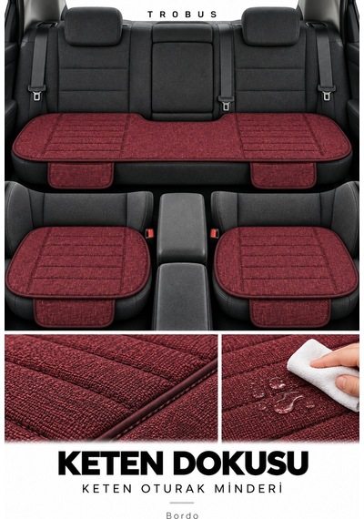 Honda City 2009-2013 Çizgili Keten 3'lü Minder Bordo