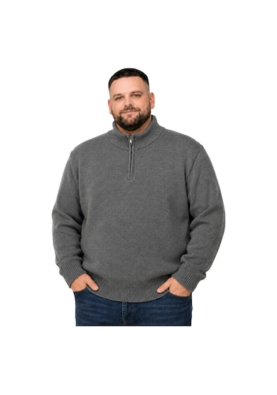 Battalmoda Erkek Büyük Beden Füme Hattush Fermuarlı Dik Yaka Triko Kazak 3xl-4xl-5xl-6xl