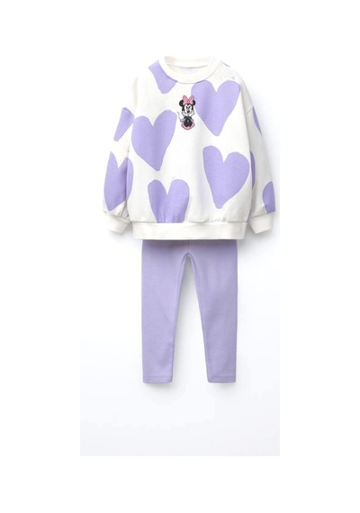 Lolliboomkids Çocuk Mor Desenli 2 Li Takım Sweatshirt & Tayt Lila Mor