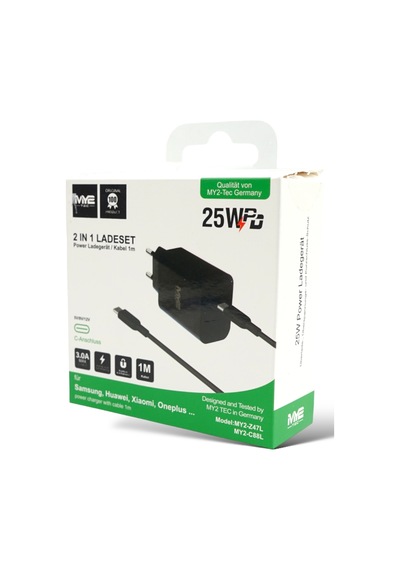 My2 Tec 2'si 1 Arada Şarj Seti Apple iPhone Uyumlu 15 Samsung Huawei Xiaomi Oneplus Usb-c İçin Şarj Kablosu Siyah 25w 3a 100cm