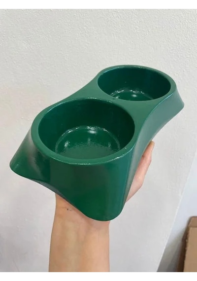 İkili Model Beton Kedi Köpek Mama Ve Su Kabı 24cm 12cm 5cm - Yeşil