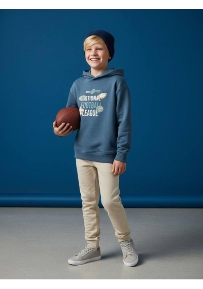 Zekids Erkek Çocuk Sırt Baskılı Football League Yazılı Kapüşonlu Sweatshirt-16639 Indigo