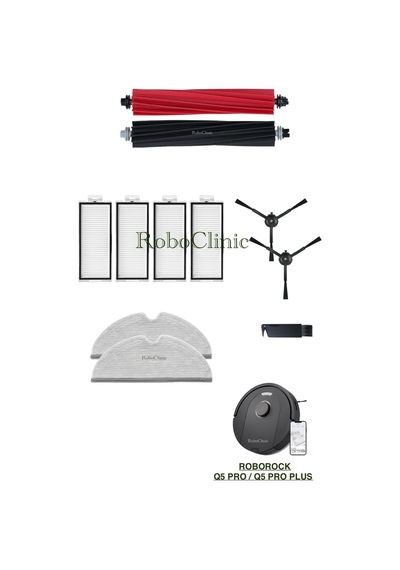 Roborock Q5 Pro / Q5 Pro Plus Uyumlu Fırça, Hepa Filtre, Mop Seti-11 Parça