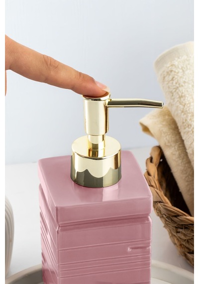 Buççin Online Mağaza 3206 Porselen Sıvı Sabunluk - Tezgah Üstü Banyo Mutfak Lavabo Sabunluğu - 275 Cc Seramik Pembe Çok Renkli
