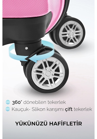 Polo&Sky Elmas Model Pembe Renk Kabin Boy Valiz Bavul Pembe