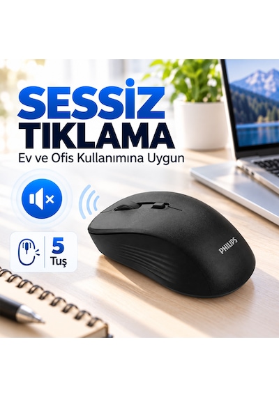 Philips SPK7538 Kablosuz Bluetooth 1600 DPI 5 Tuşlu Sessiz Mouse